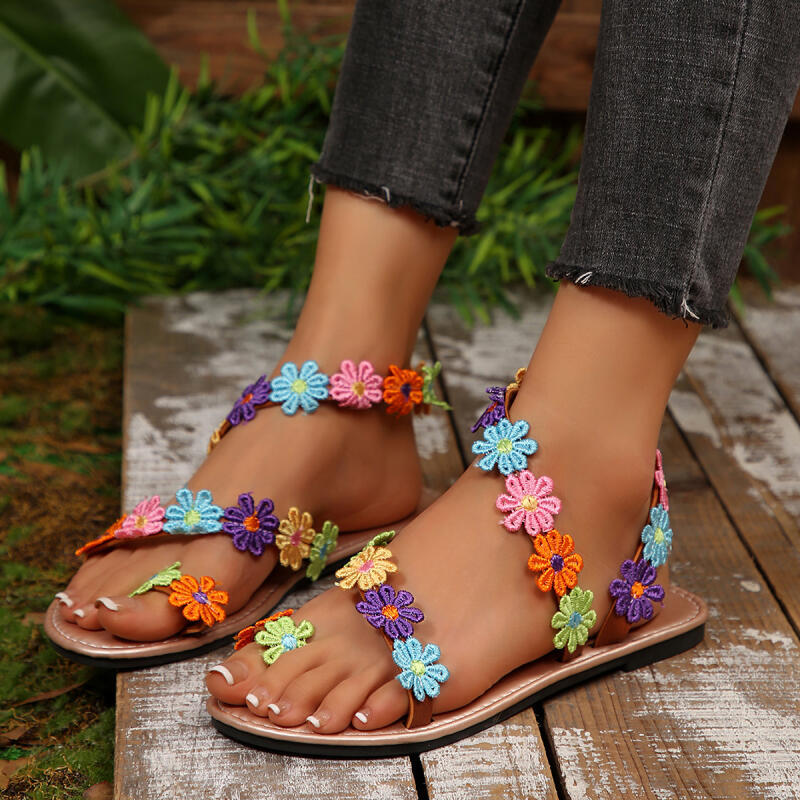 Embroidery Embellishments - Sandales Bohèmes Broderie Florale Designer Femme