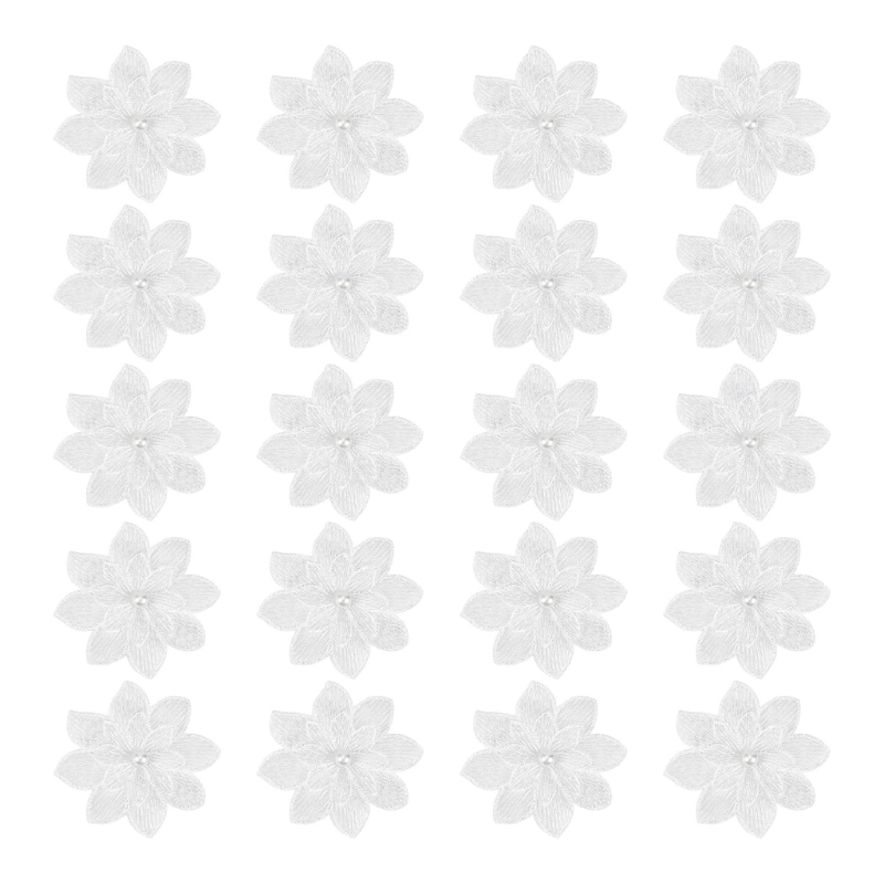 Applique Patch Flower - Patchs décoratifs broderie fleurs blanches, paquet