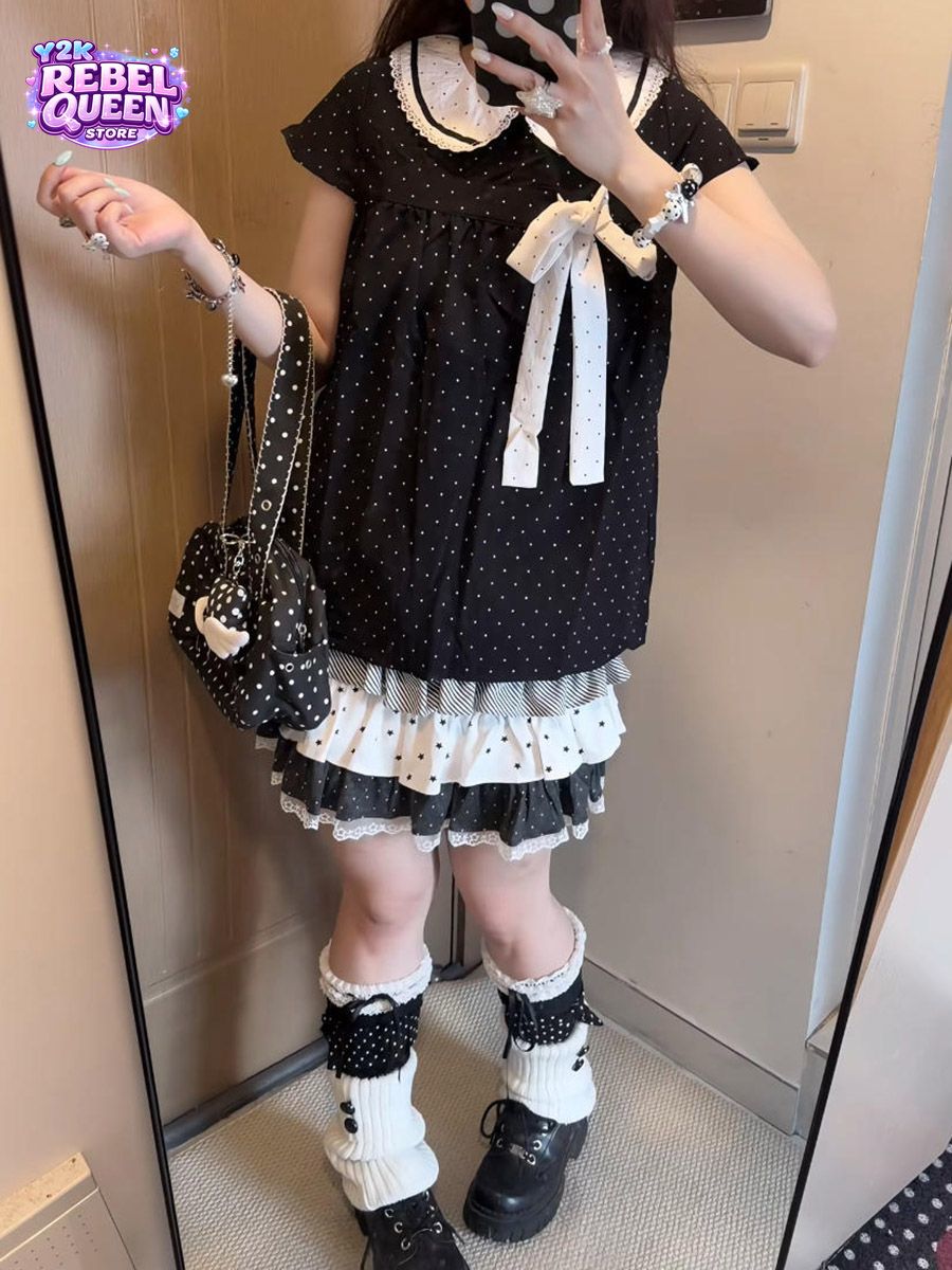 Lace Ribbon Trim - Ensemble 2 pièces Y2K Kawaii japonais