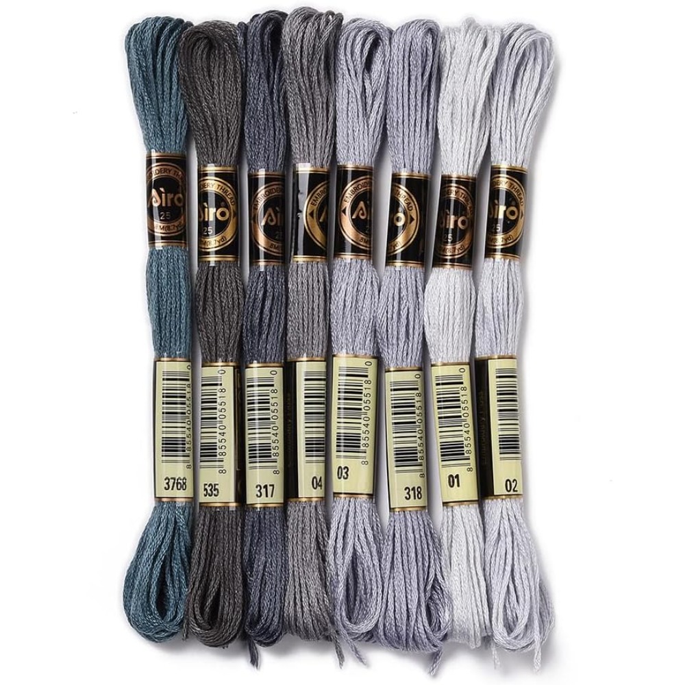 Embroidery Embellishments - 8 écheveaux 70 Yards gris Bracelets
