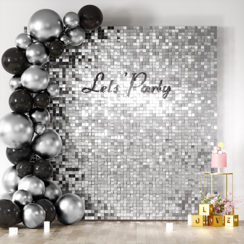 Sequin Fabric Panel - 12/16/18/24 Pièces Panneaux Muraux Scintillants Argent