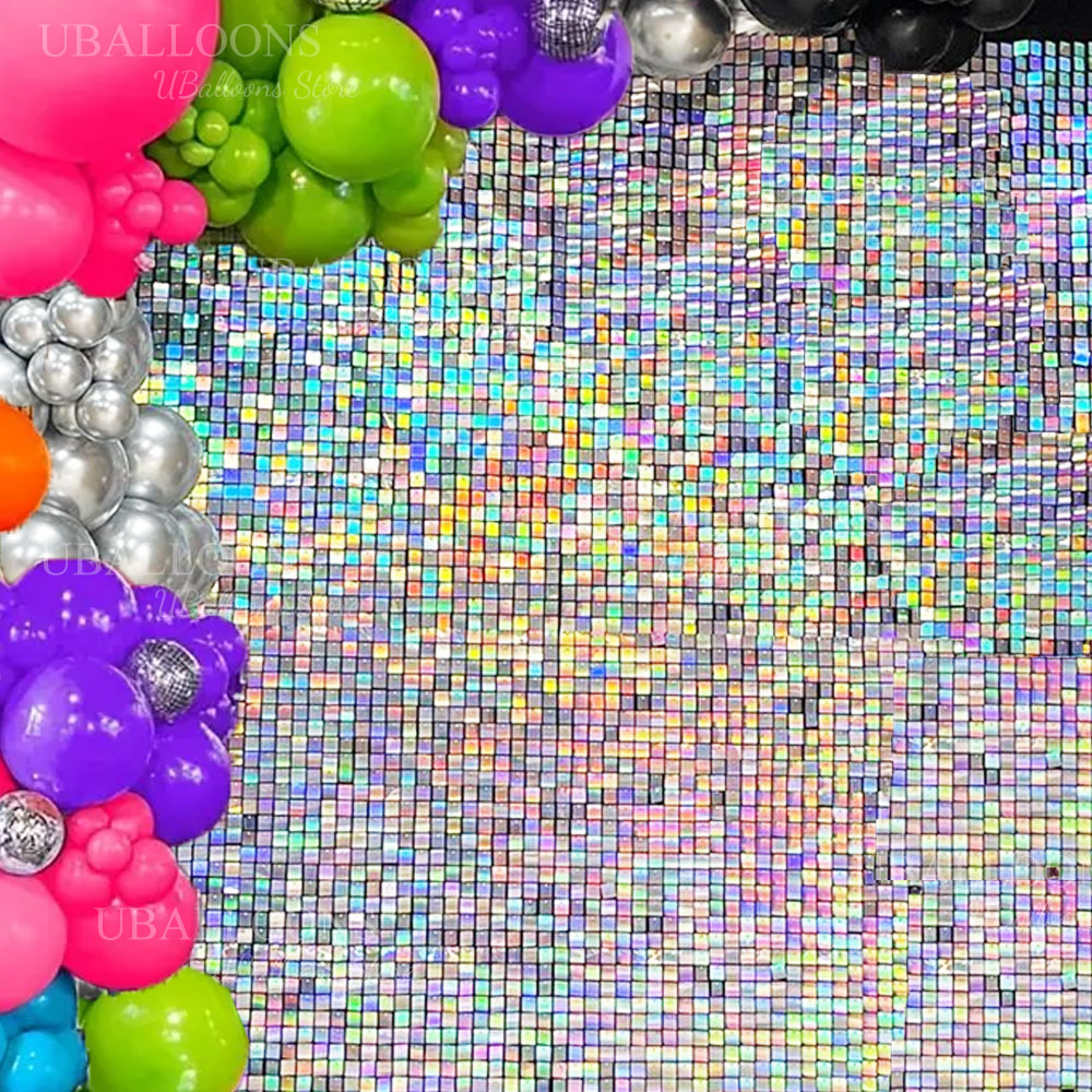 Sequin Fabric Panel - Panneaux muraux scintillants argentés irisés 12-24