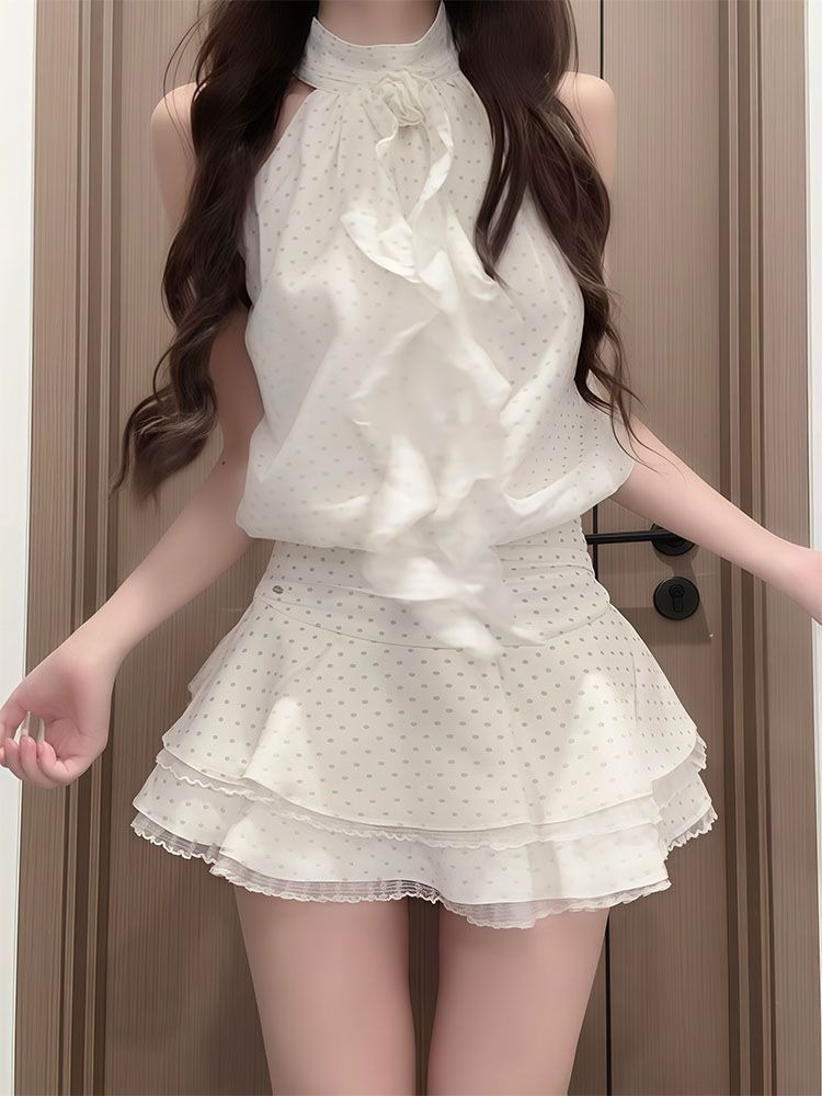 Ensemble 2 pièces à pois doux  - Elastic Lace Trim avis et prix