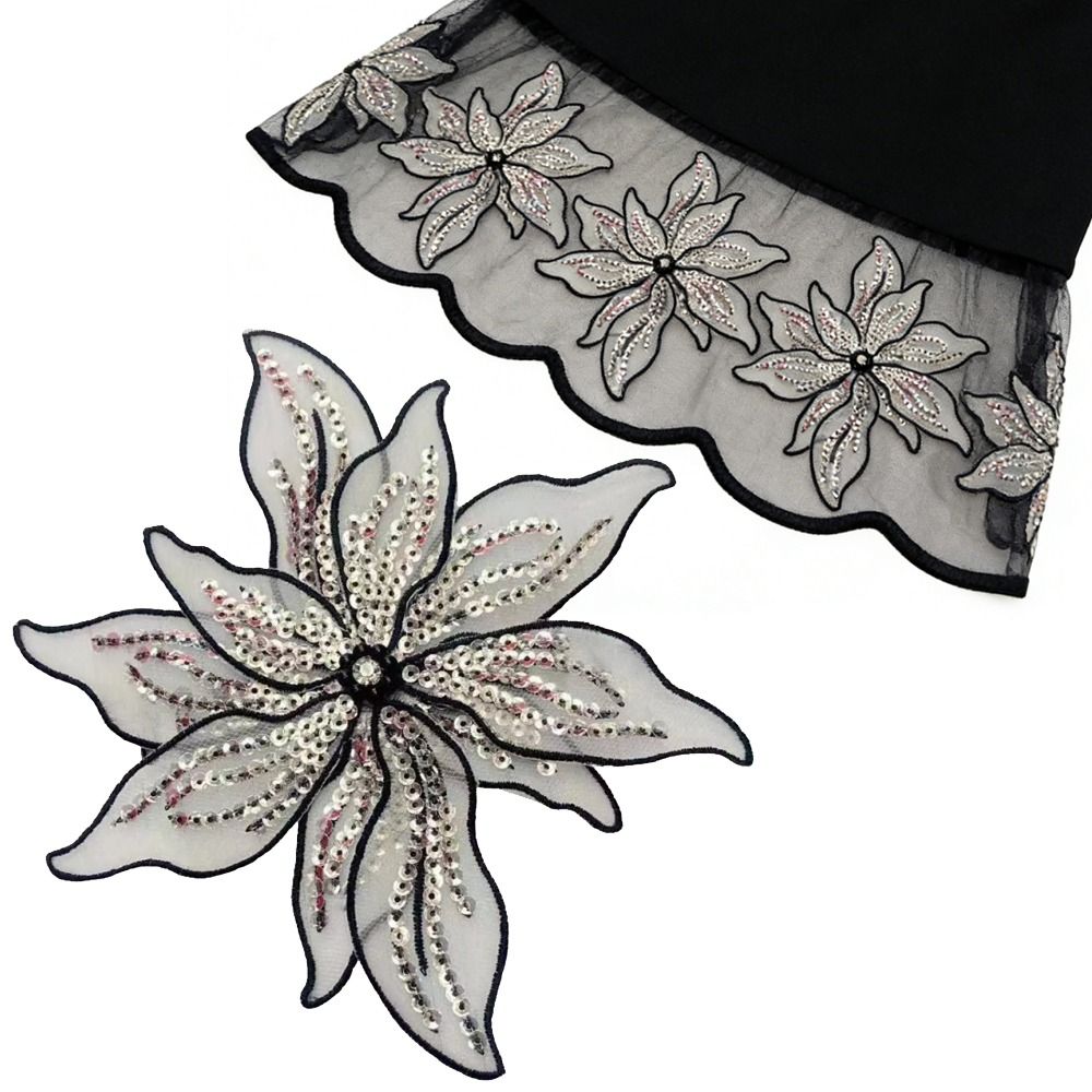 Patchs brodés noir et blanc, p - Applique Patch Flower avis et prix